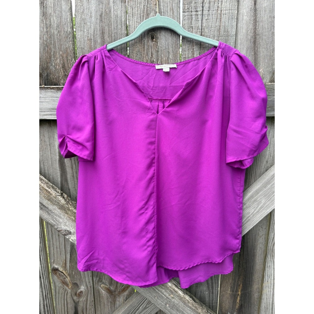 Maria Gabrielle Magenta Purple V-Neck Puff Sleeve Blouse Womens‎ XL